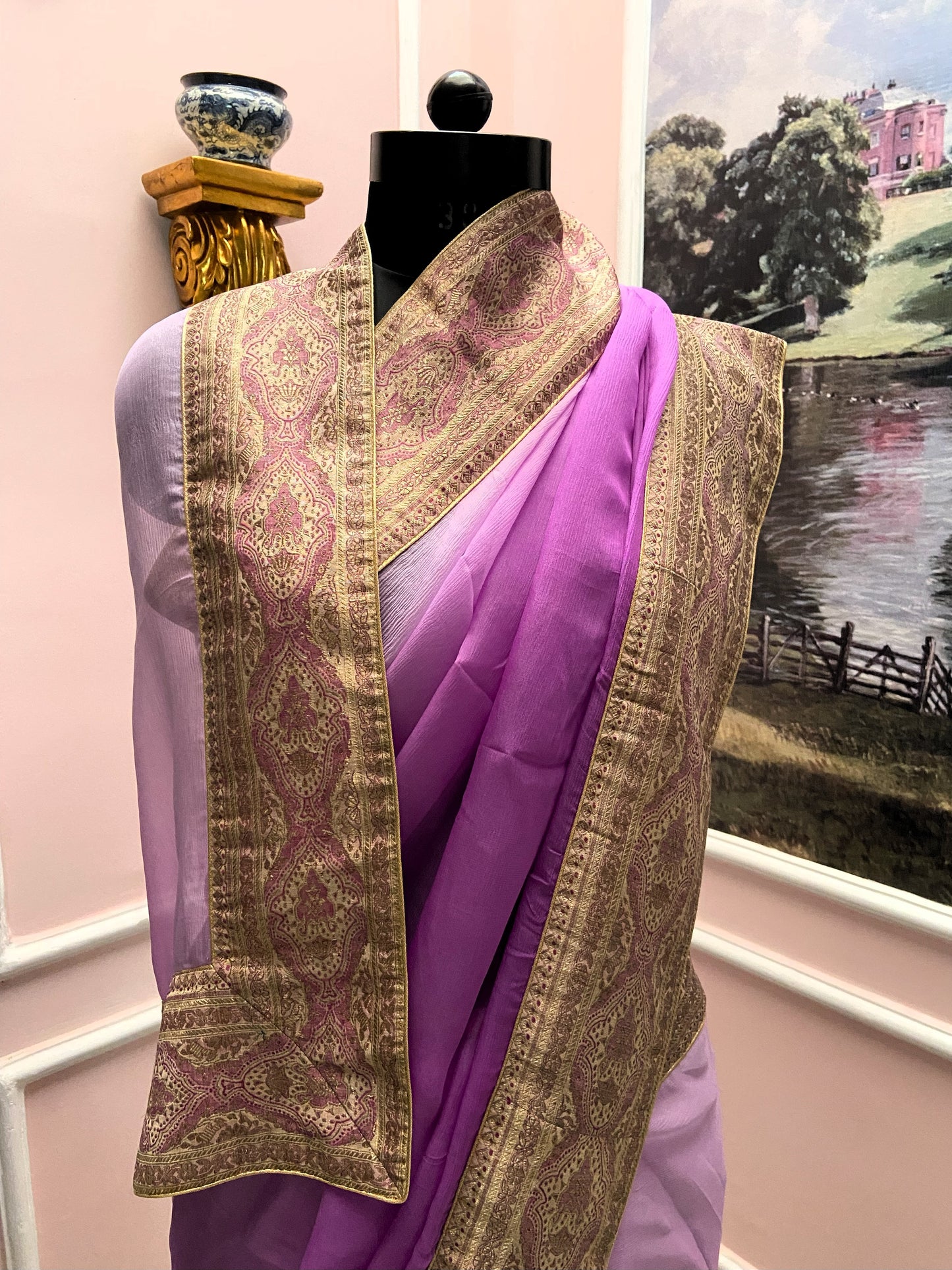 Purple ombre antique border saree