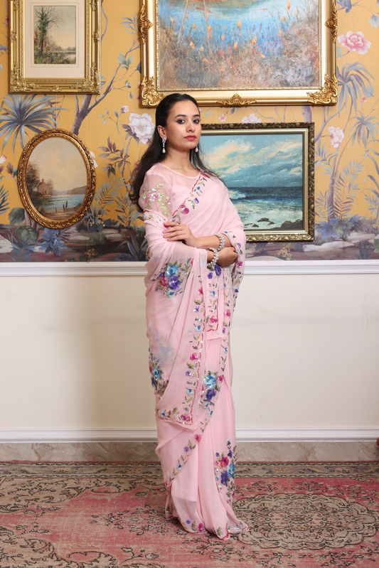 Gulnaar Pink Saree