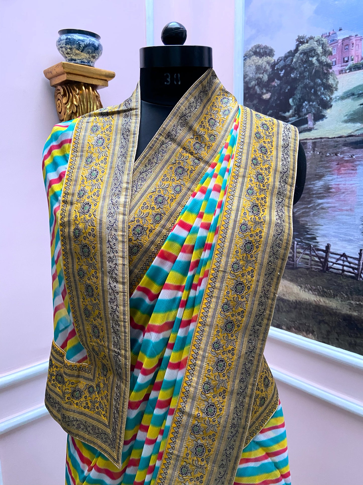 Multicolor Lehariya antique border saree