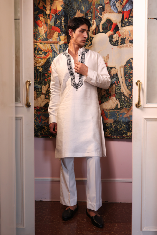 White raw silk kurta and pants