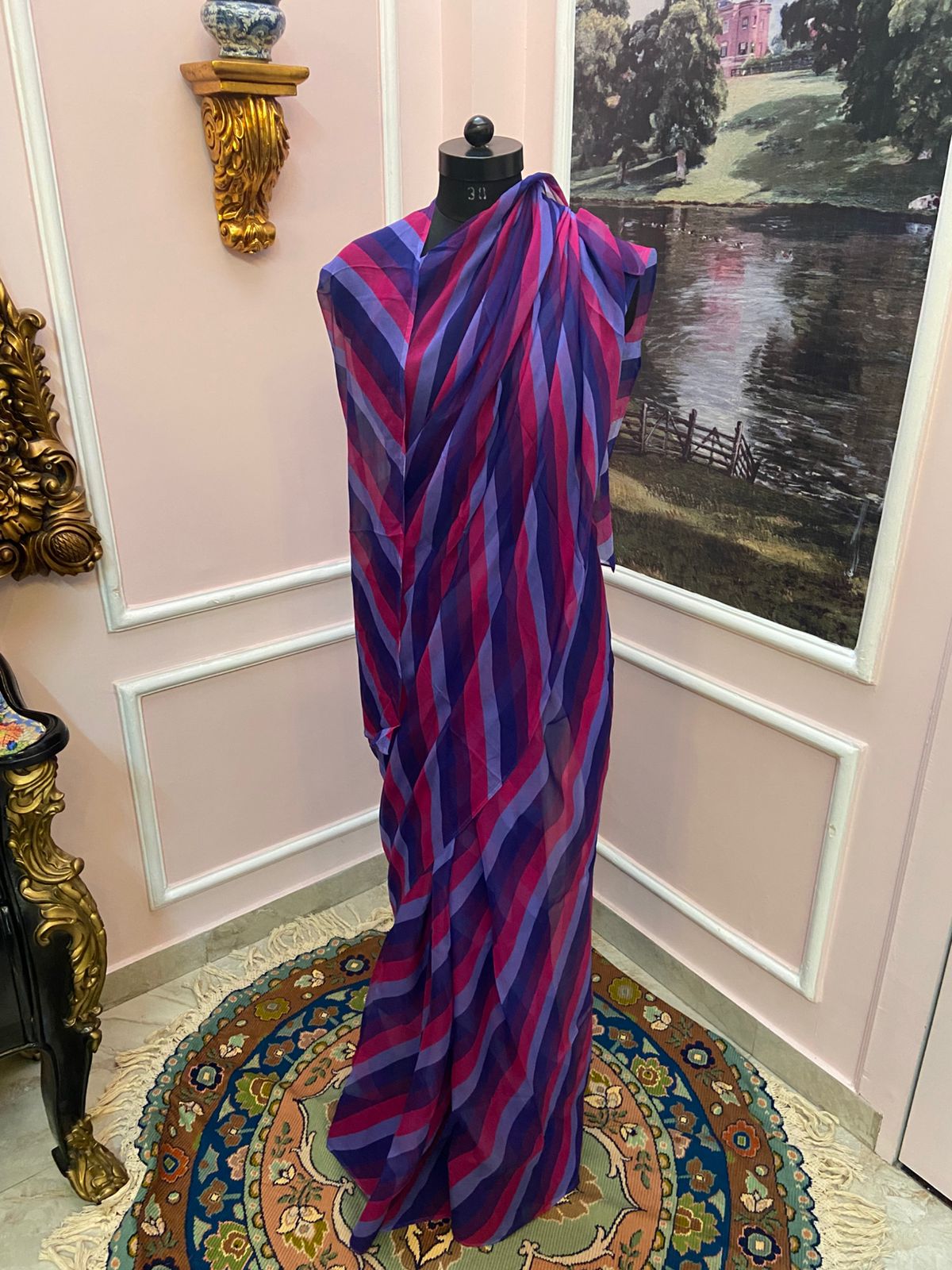 Berry Twilight Chiffon Lehariya Saree