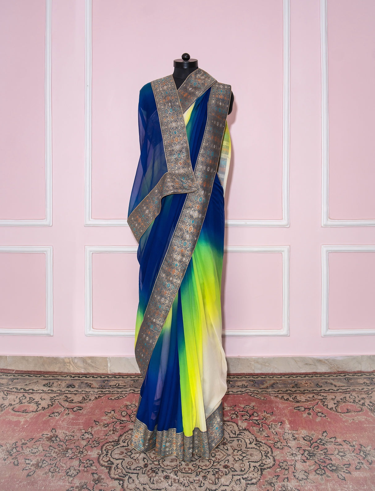 Peacock ombre antique border saree