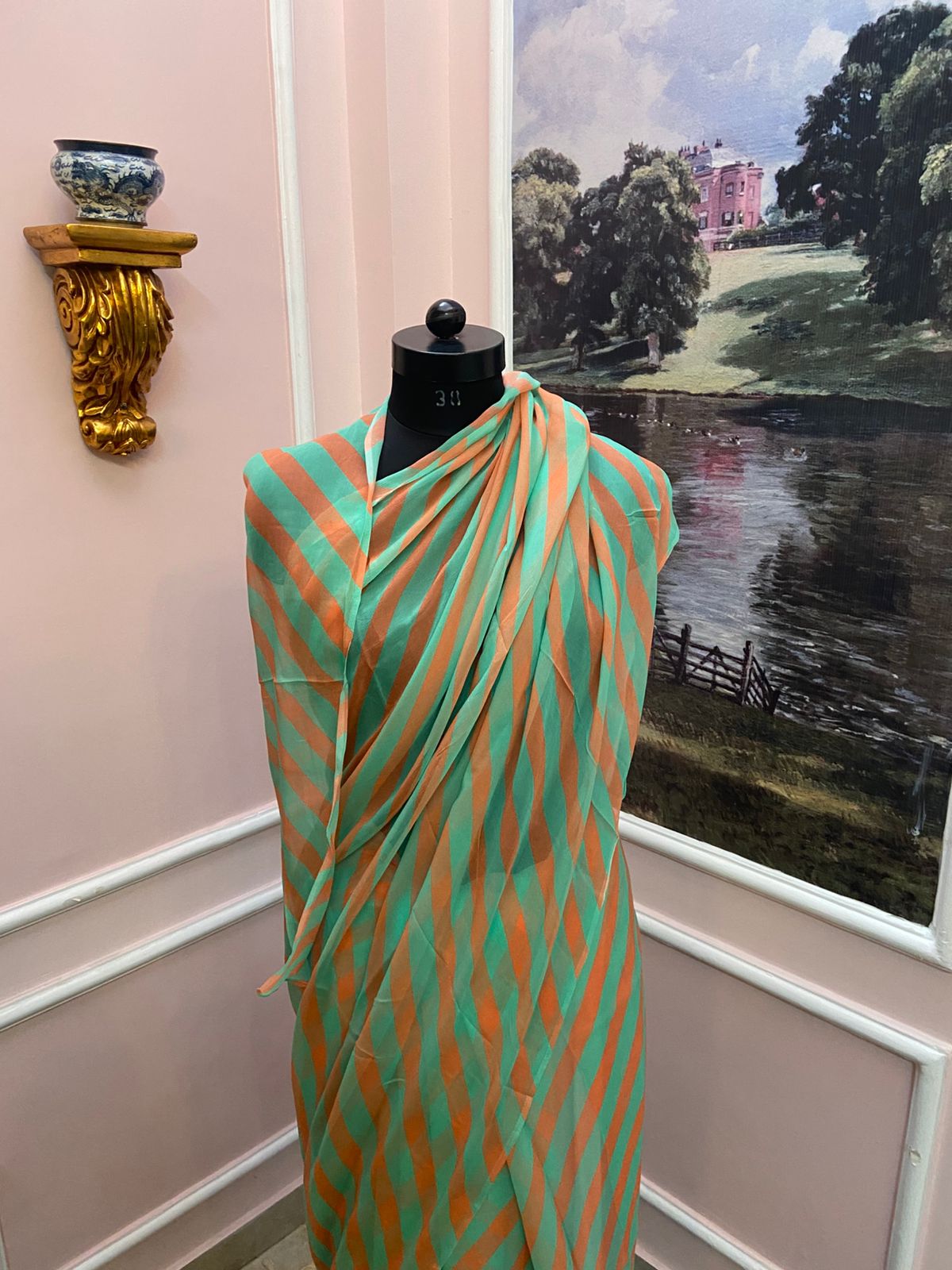 Mint Mirage chiffon lehariya Saree