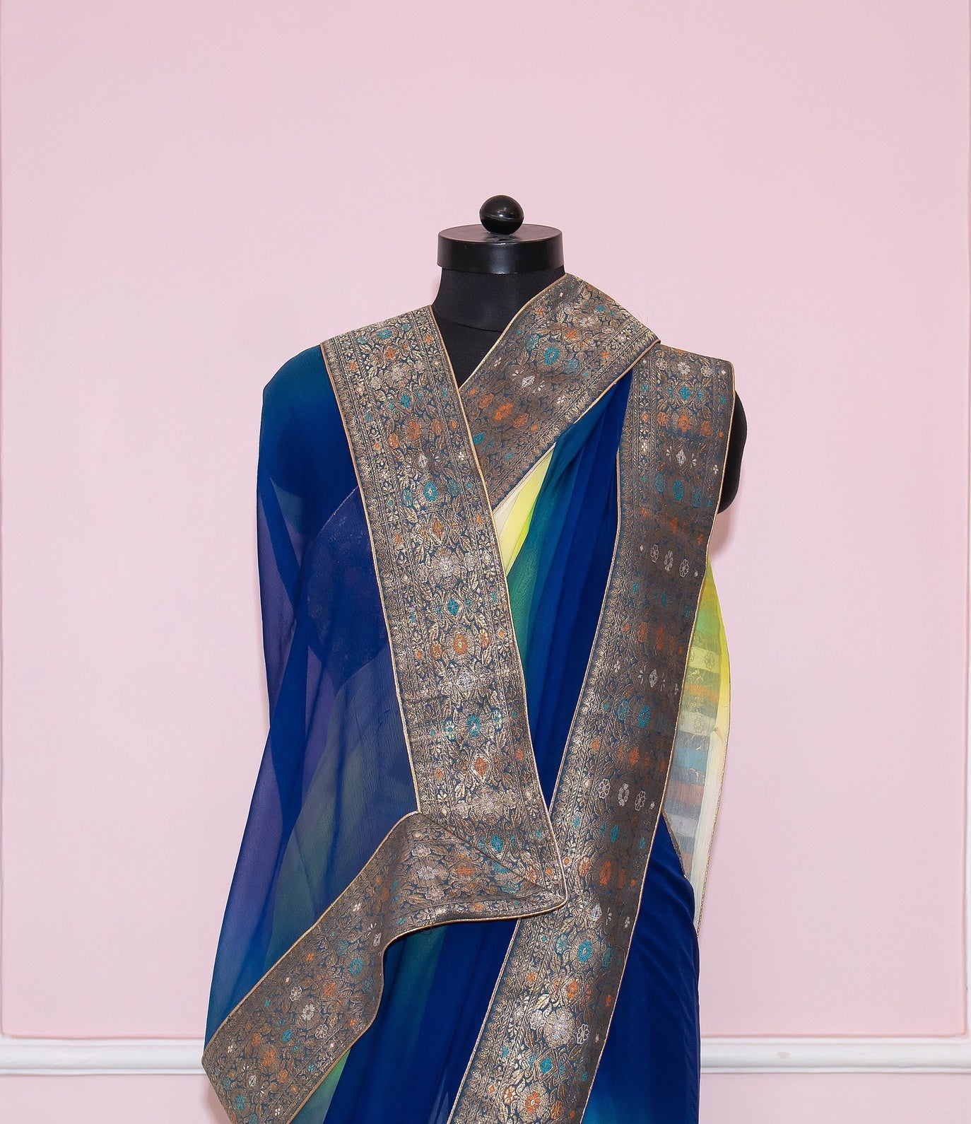 Peacock ombre antique border saree