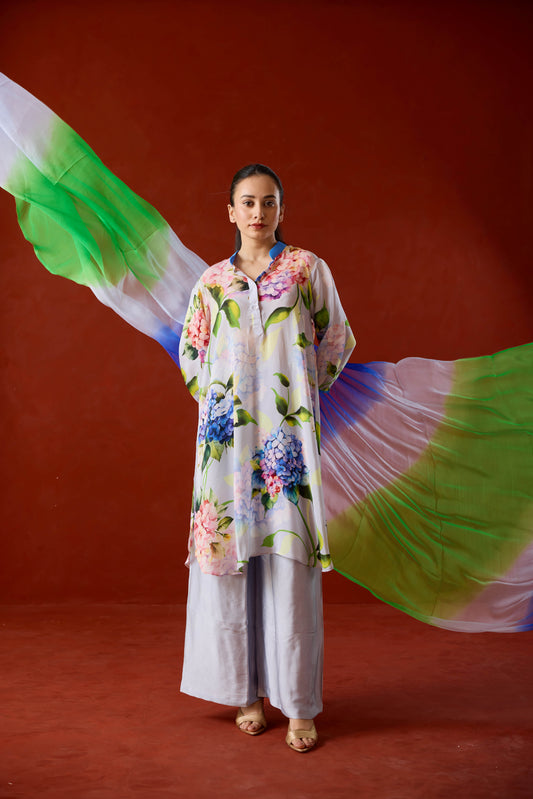 Elea Floral Kurta Set with ombre dupatta