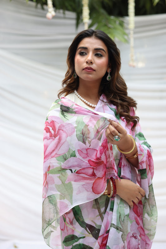 Usha Kiran Printed French Chiffon Saree