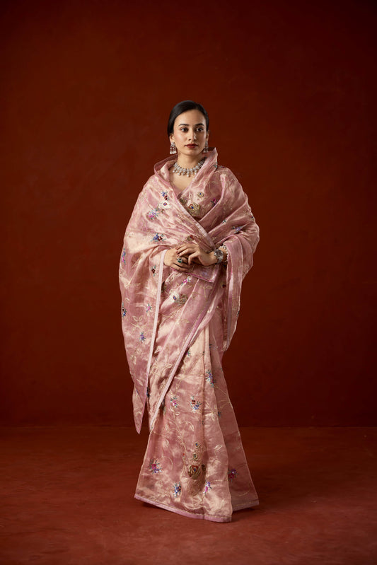 Rosé Lumière Tissue Saree