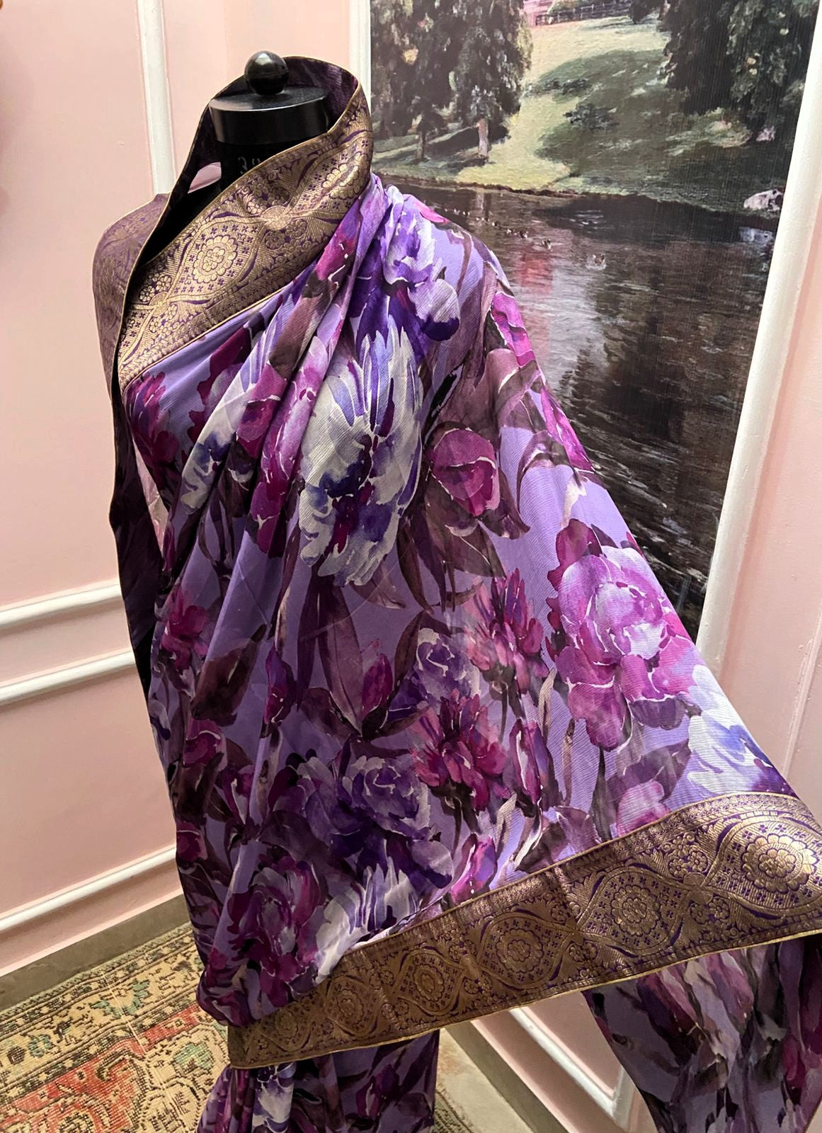 Purple Royale Printed Antique Border Saree