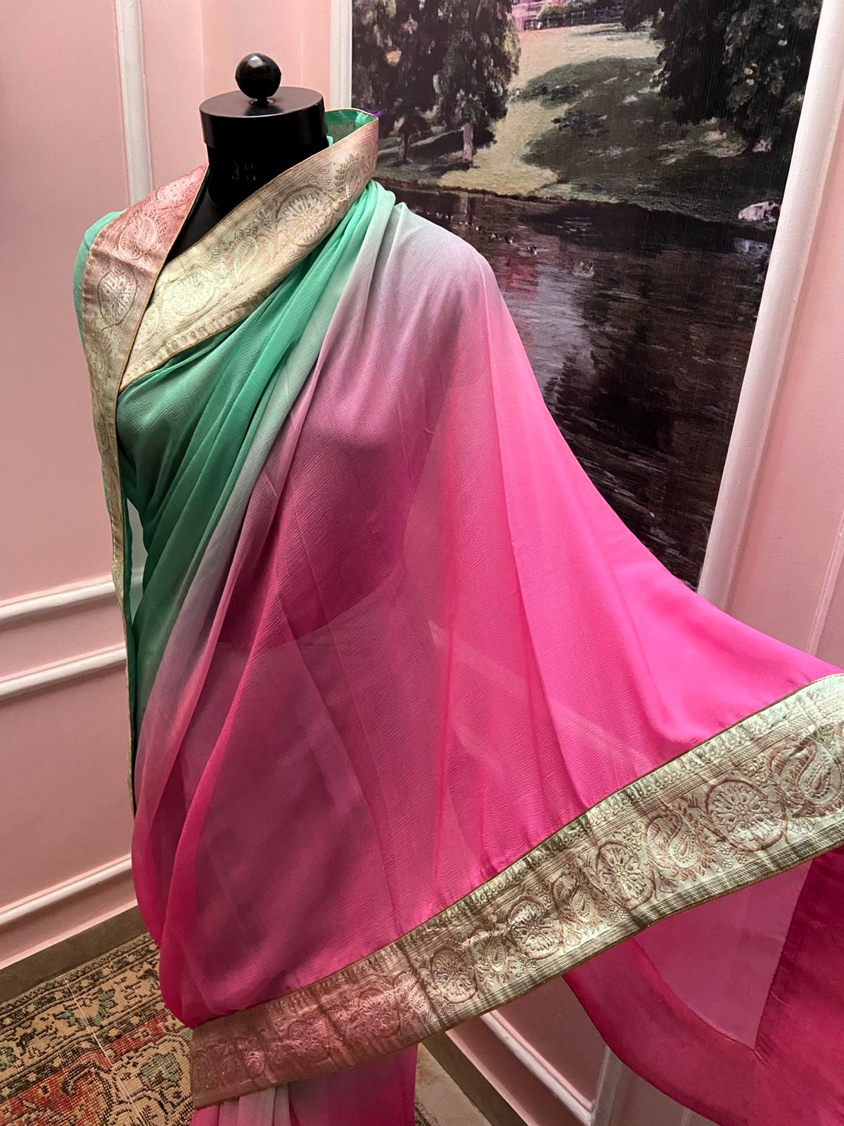Gulabi Gulal Ombré Antique Border Saree