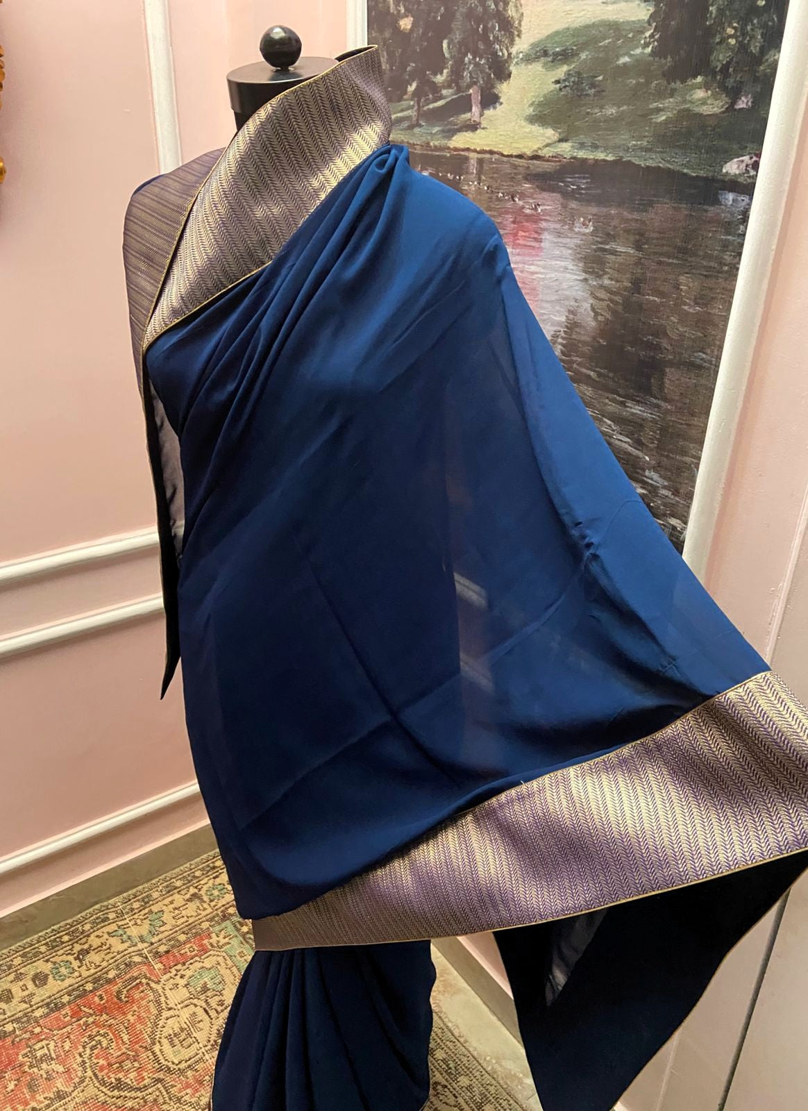 Midnight Blue Royale Antique Border Saree