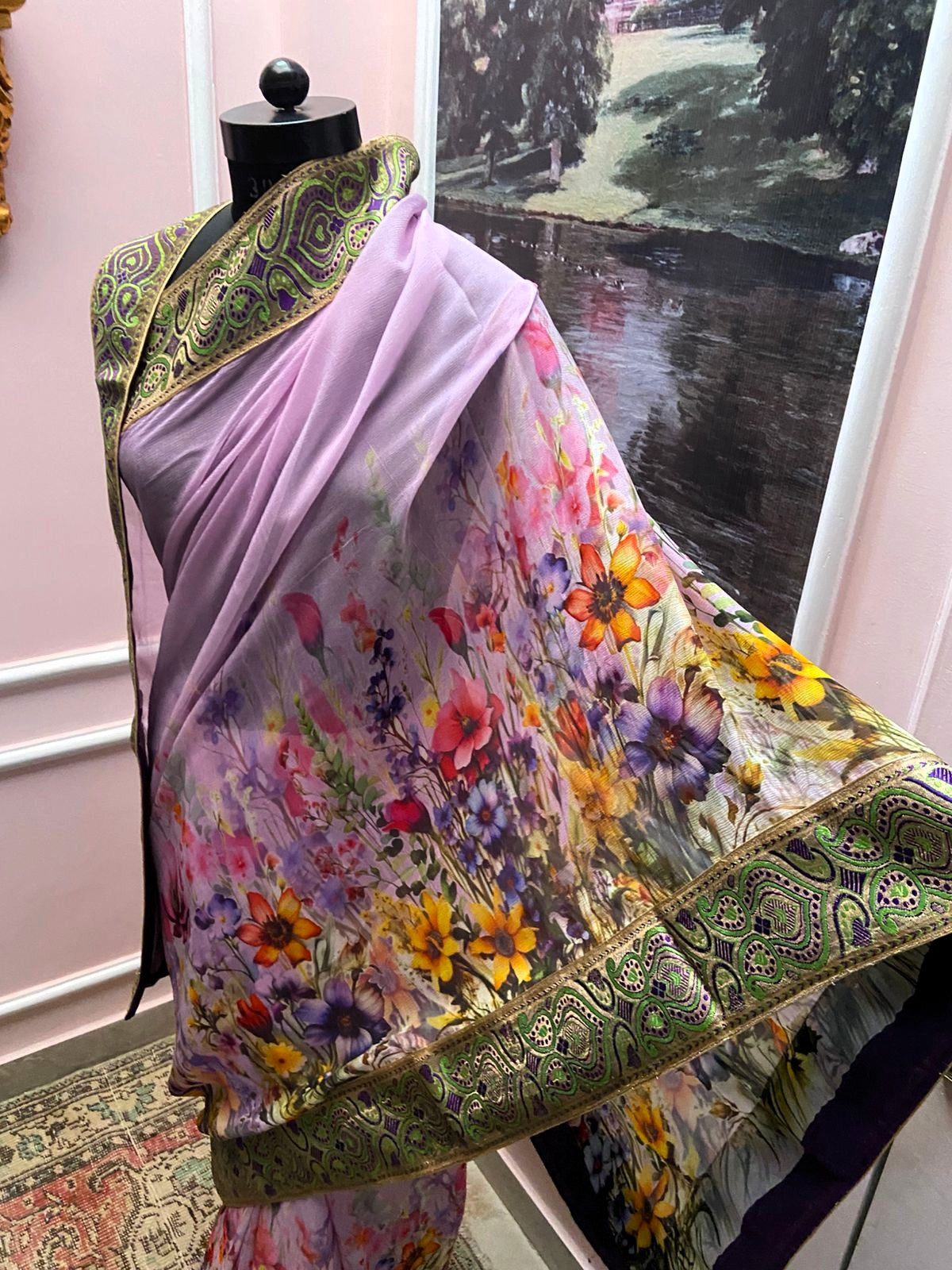 Lavender Royale Printed Antique Border Saree