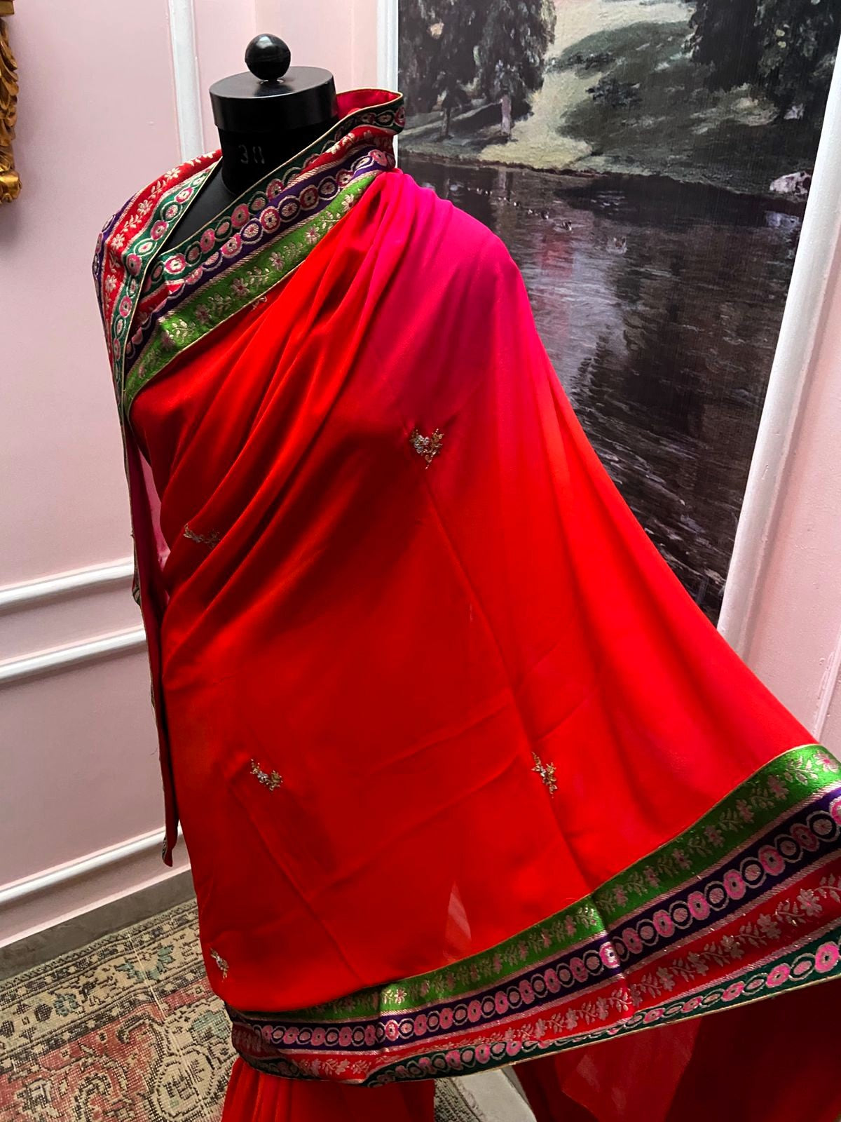 Red Butta Antique Border Saree