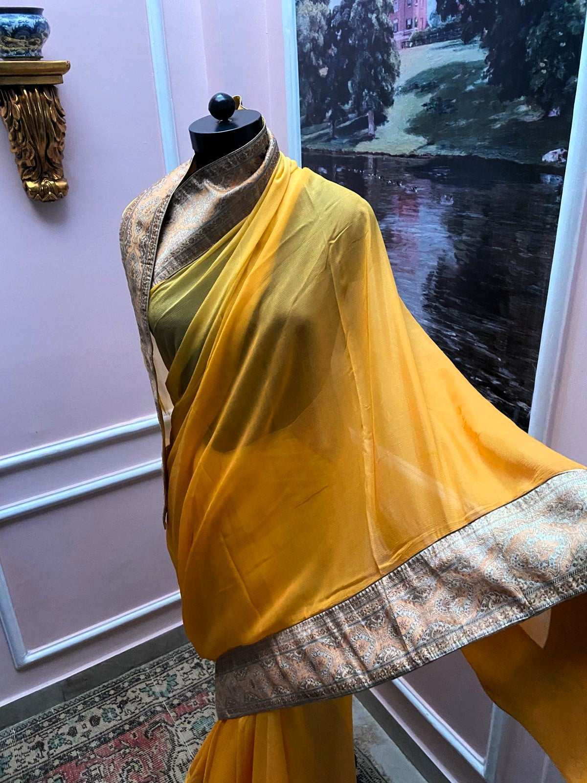 Yellow Ombre Antique Border Saree