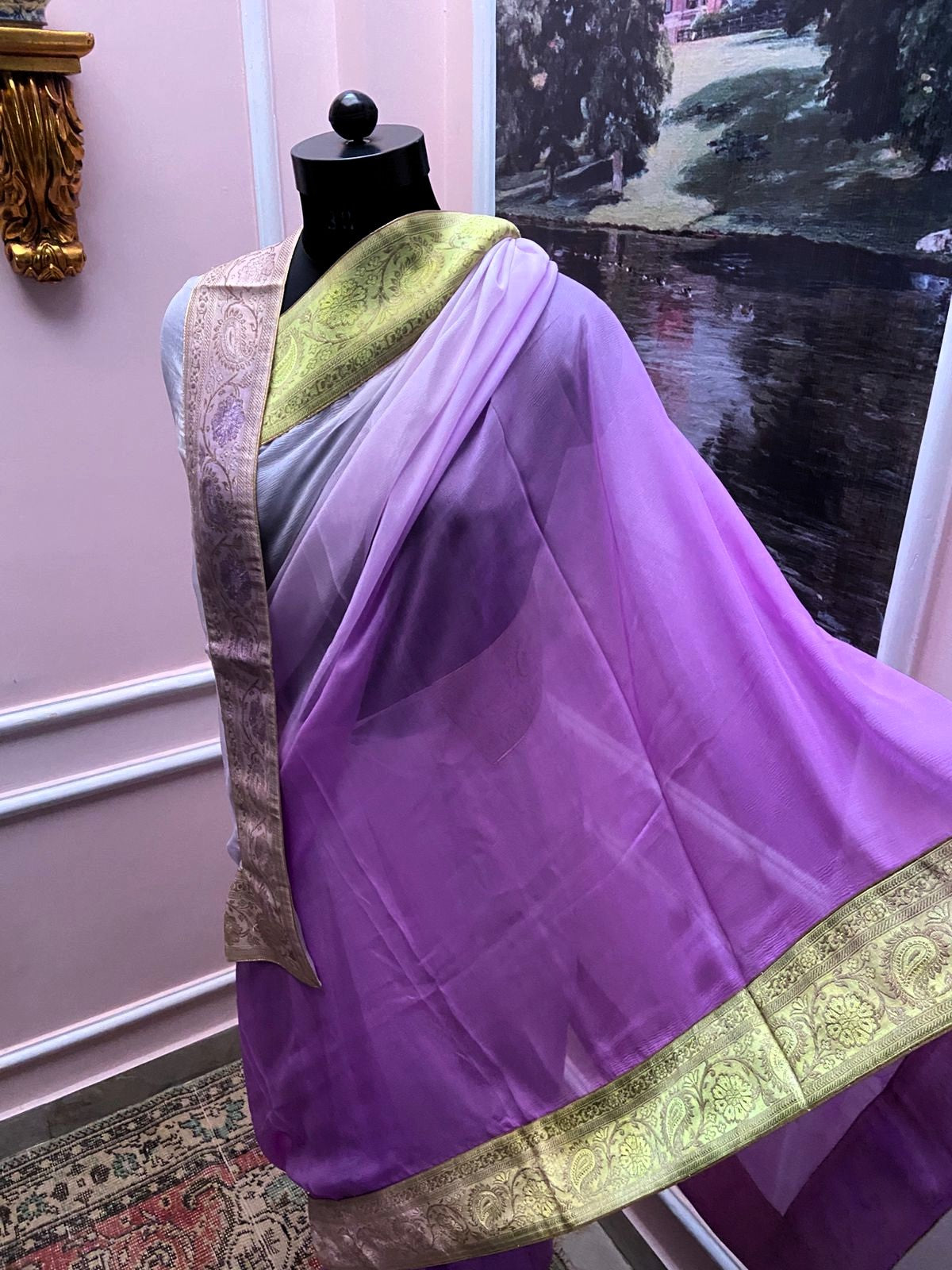 Purple Ombre Antique Border Saree