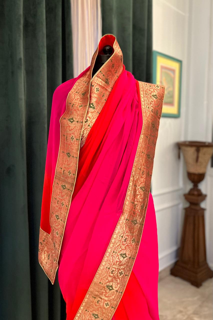 Red Shaded with Antique Border Saree