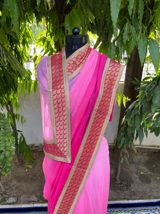 Pink Ombre Antique Border saree