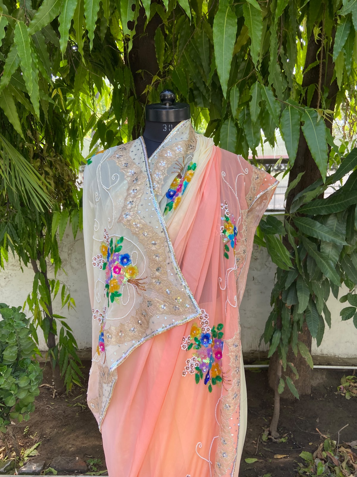 Peach Blossom Chiffon Saree