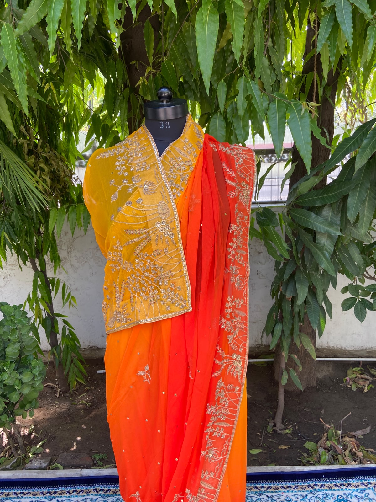 Golden Radiance Chiffon Saree