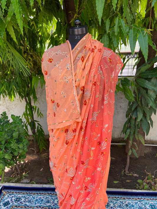 Amber Radiance Chiffon Saree