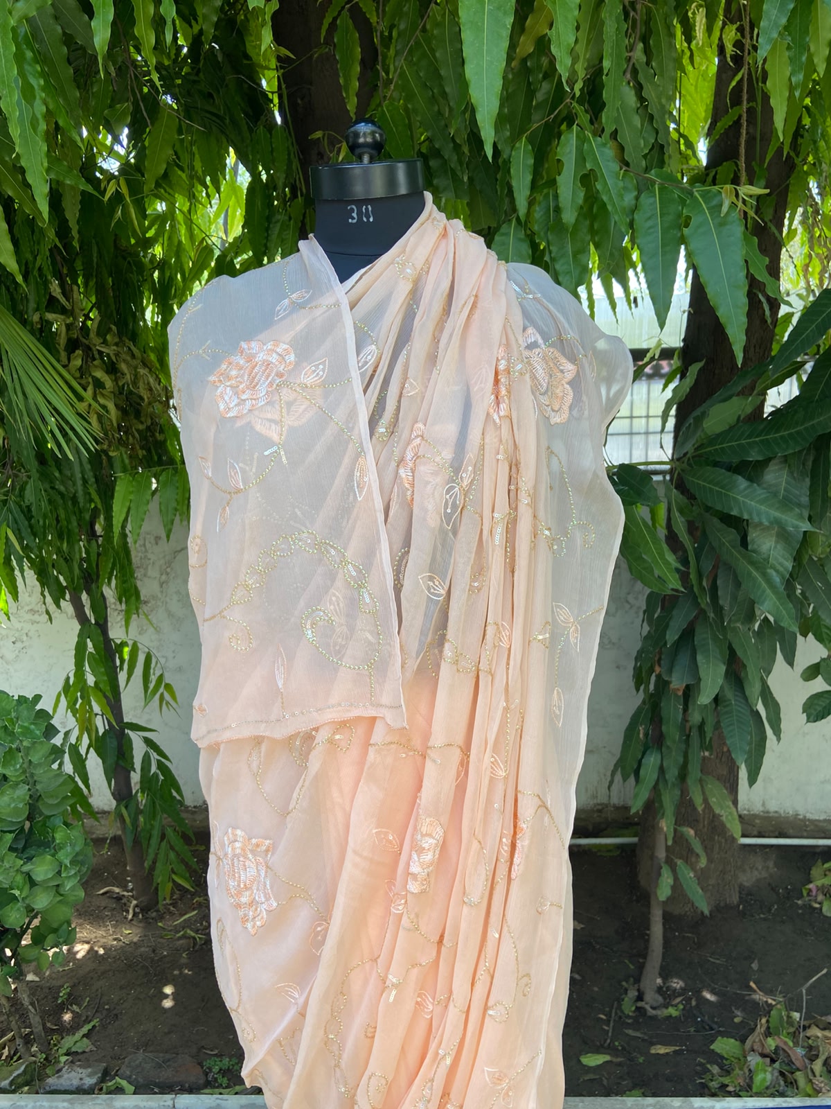 Peach Elegance Chiffon Saree