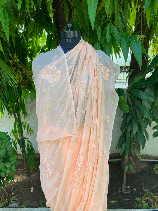 Peach Elegance Chiffon Saree
