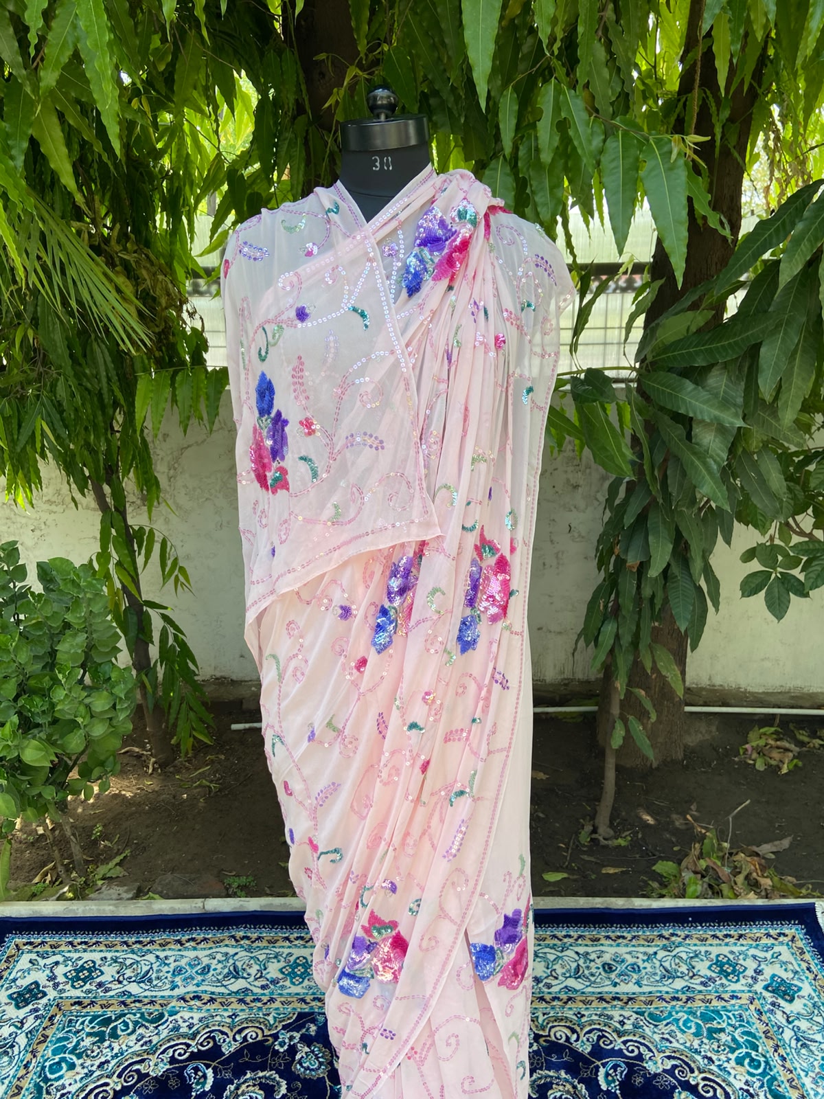 Blush pink elegance chiffon saree