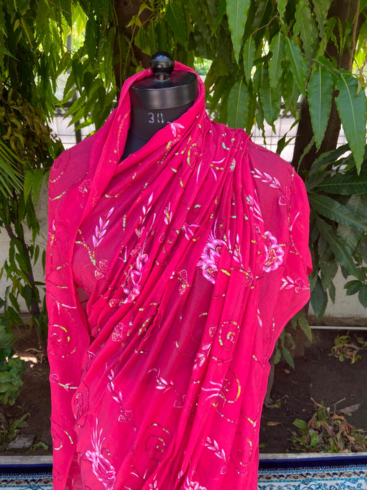 Fuchsia Glow Chiffon Saree