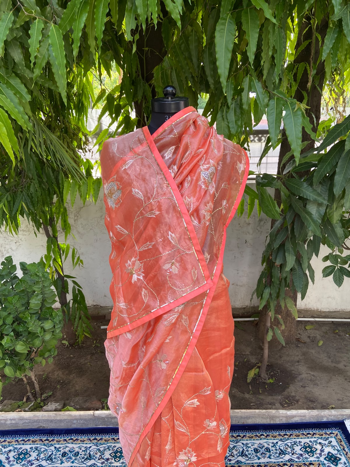 Sunset Bloom Tissue Saree