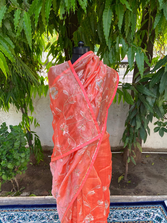 Sunset Bloom Tissue Saree