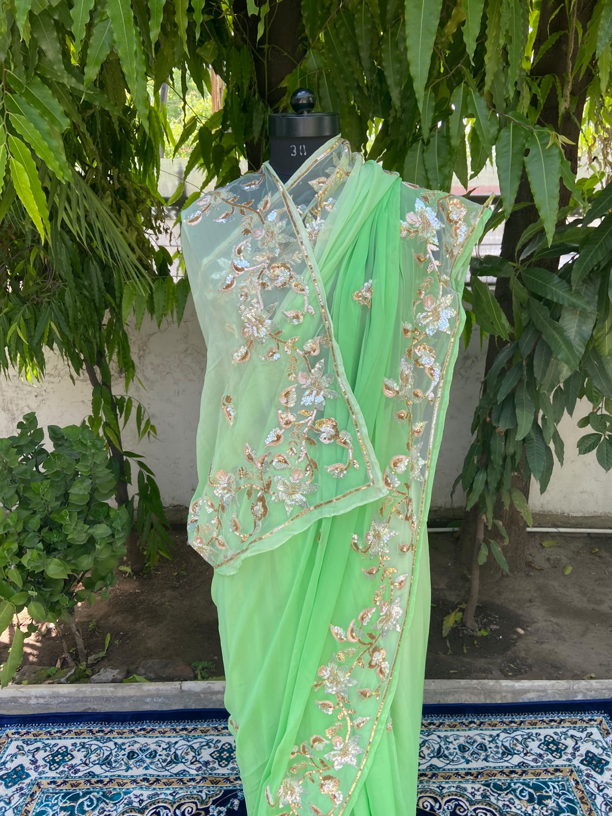 Pearl Meadow Chiffon Saree