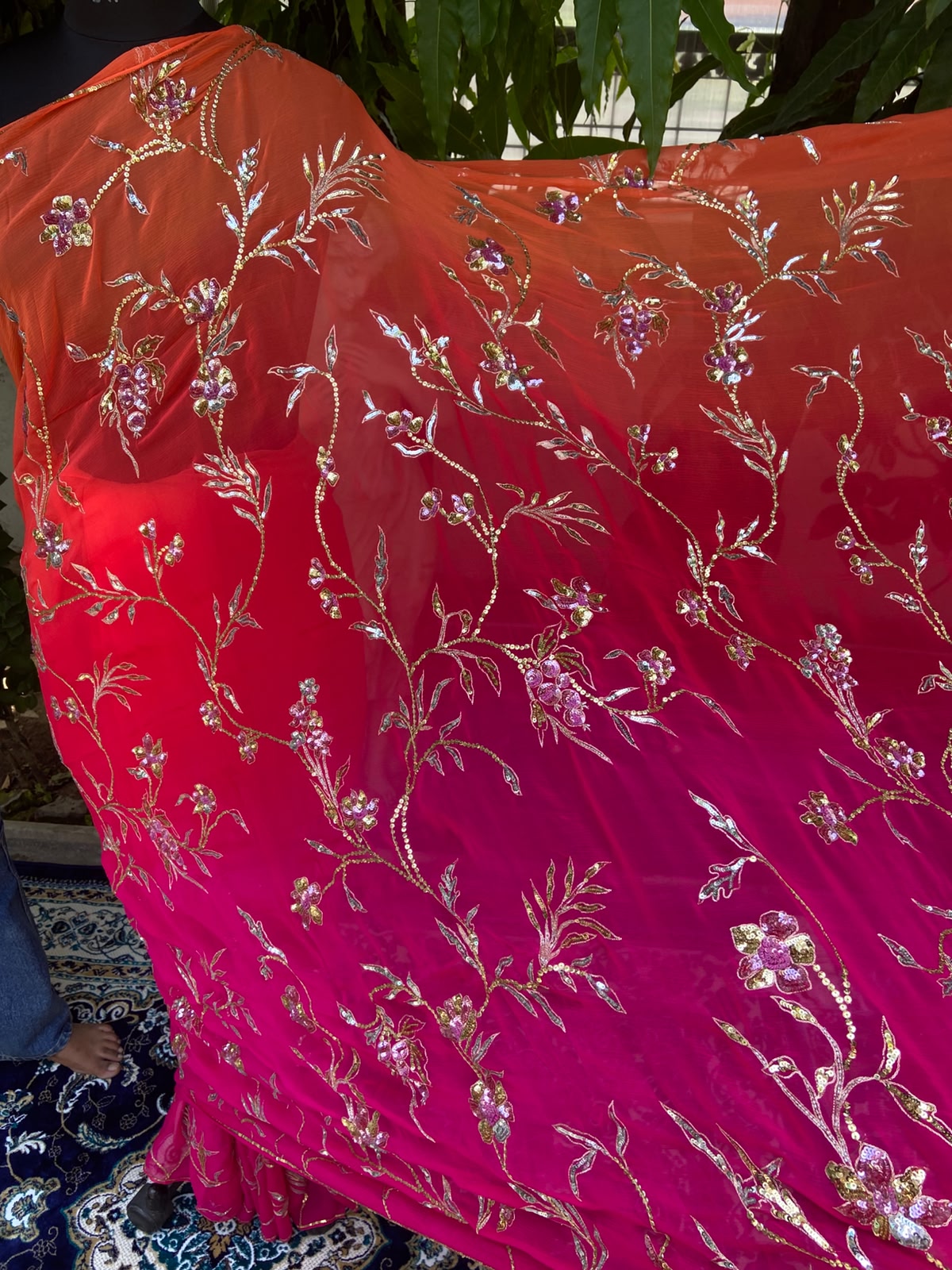 Flame Bloom Chiffon Saree