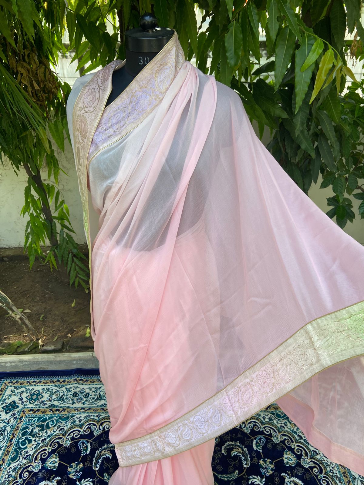 Blush pink ombre antique banarasi border saree