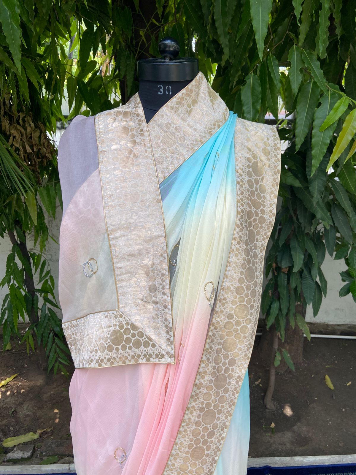 Blush Lagoon Antique border saree