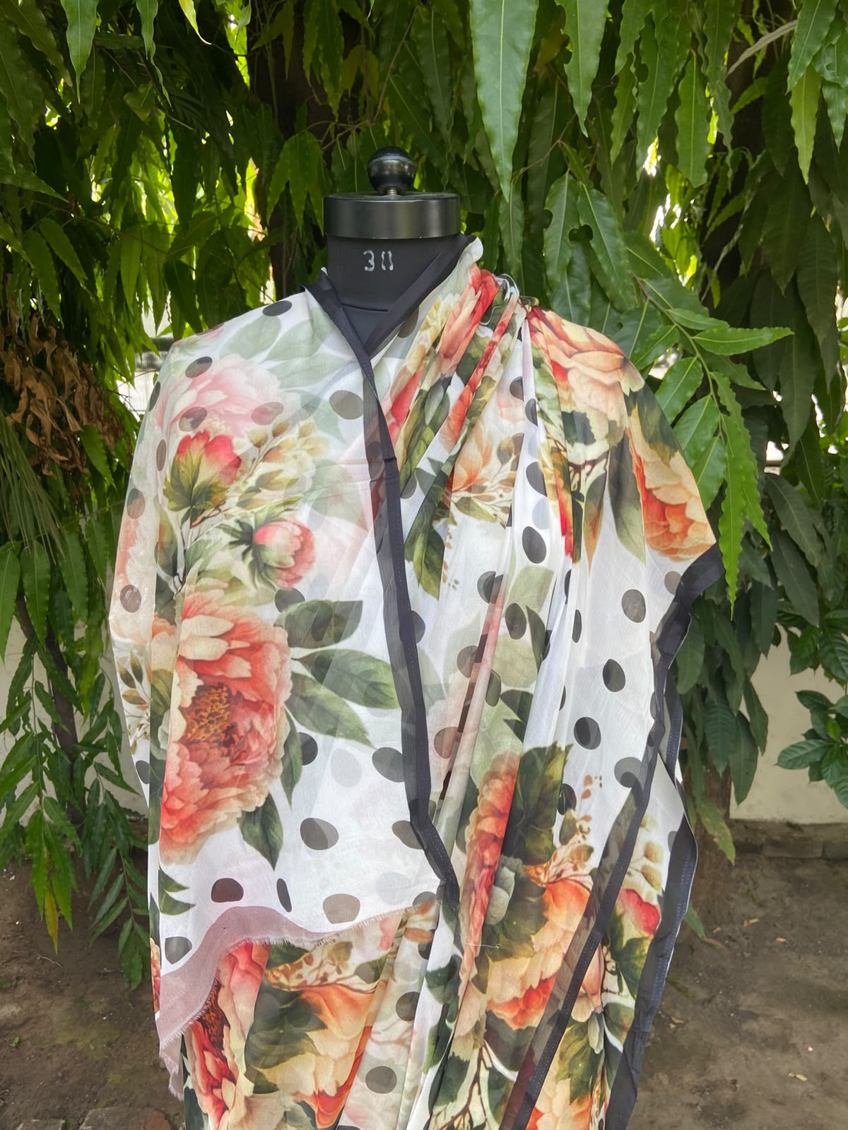 White Flower Printed French Chiffon