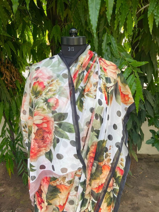 White Flower Printed French Chiffon