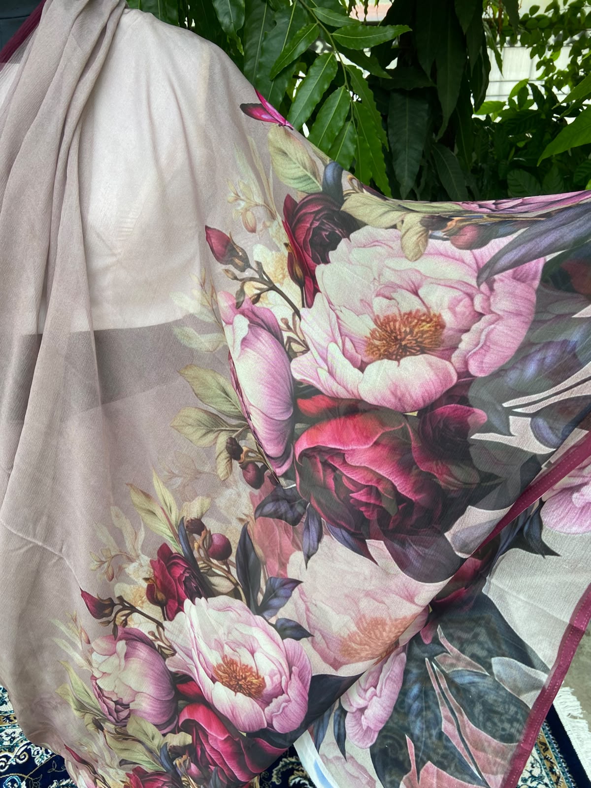 Flower Border Printed French Chiffon