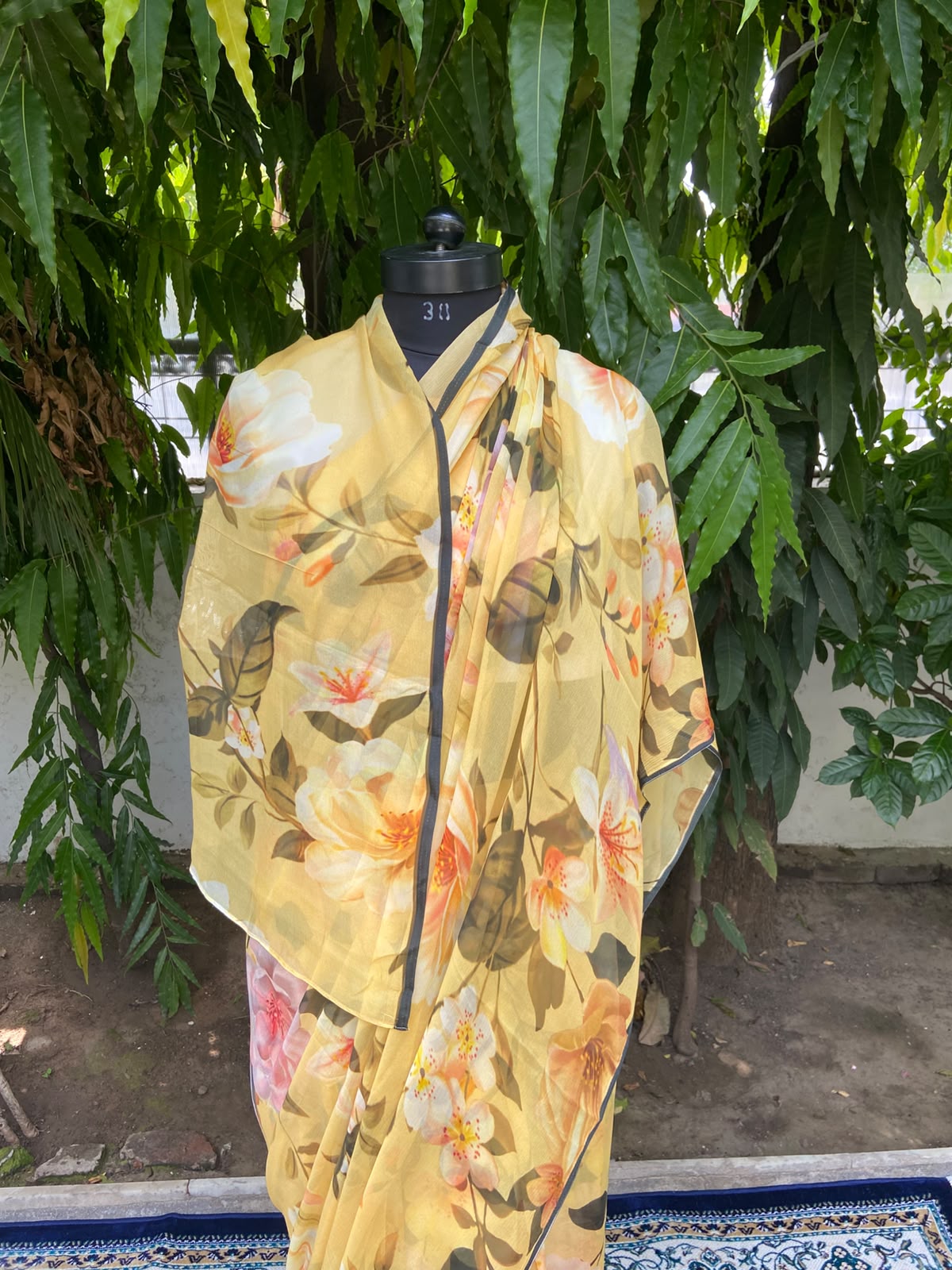 Yellow Printed French Chiffon Saree