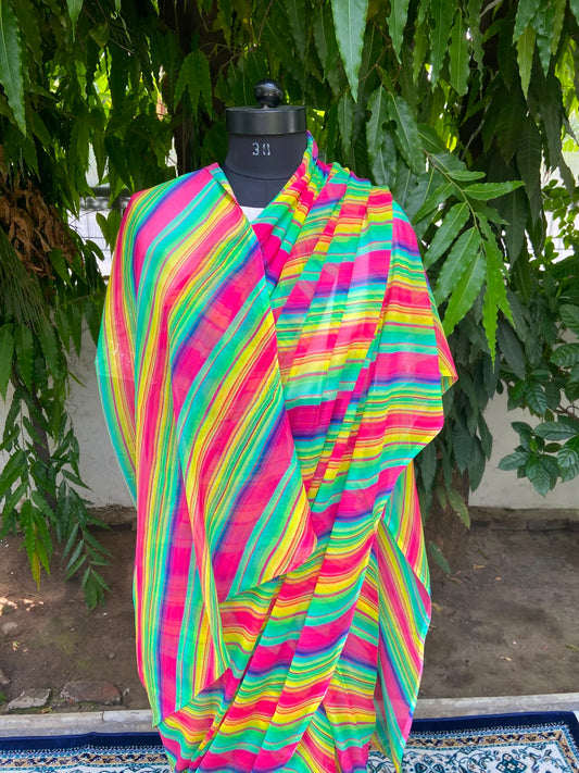 Multicolor Lehariya Chiffon Saree