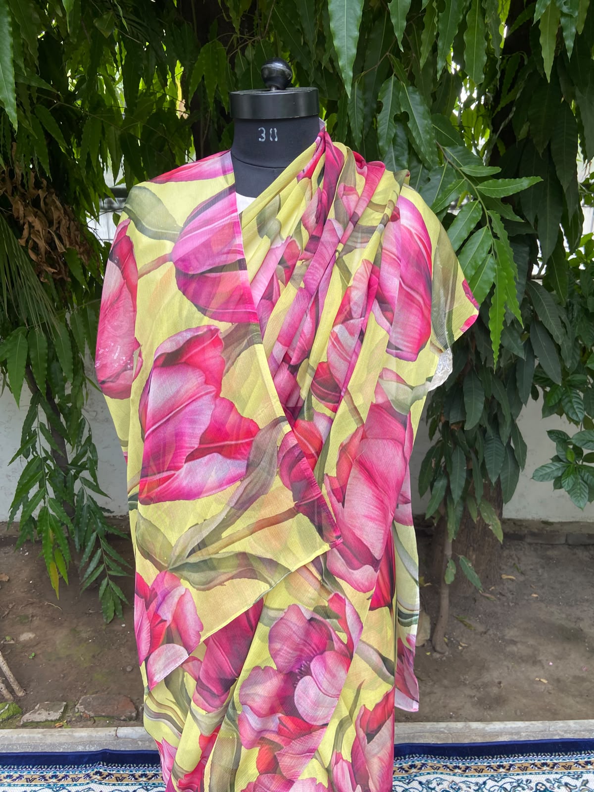 Yellow Petal French Chiffon Saree