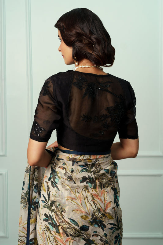 Black Embroidered Organza Blouse