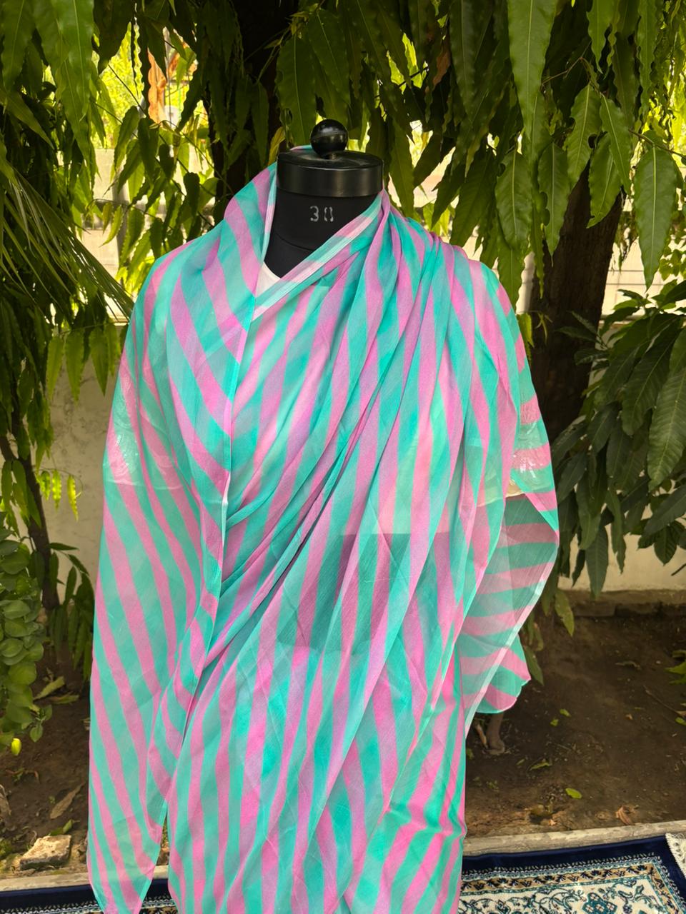 Aqua Rosé chiffon lehariya saree