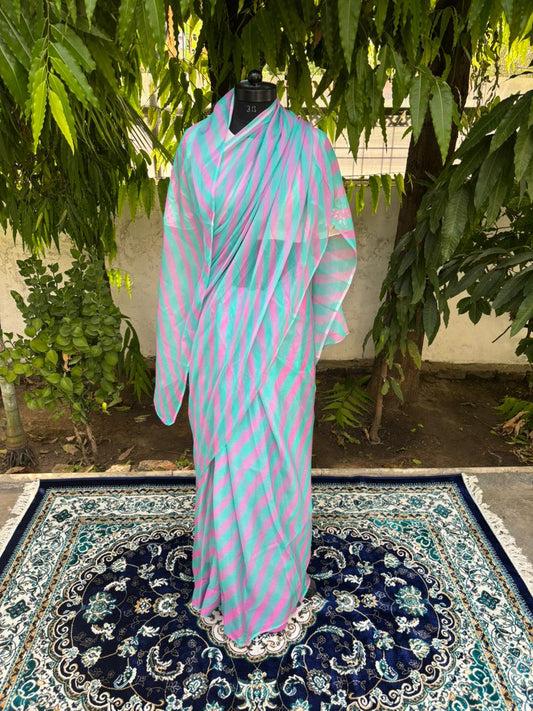 Aqua Rosé chiffon lehariya saree