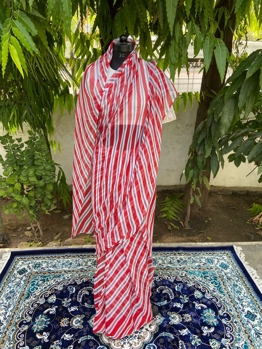 Candy Cane Chiffon Lehariya Saree