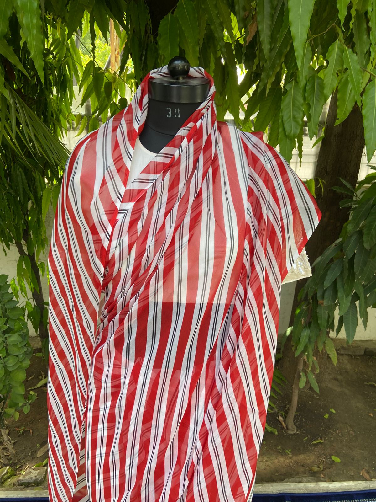 Candy Cane Chiffon Lehariya Saree