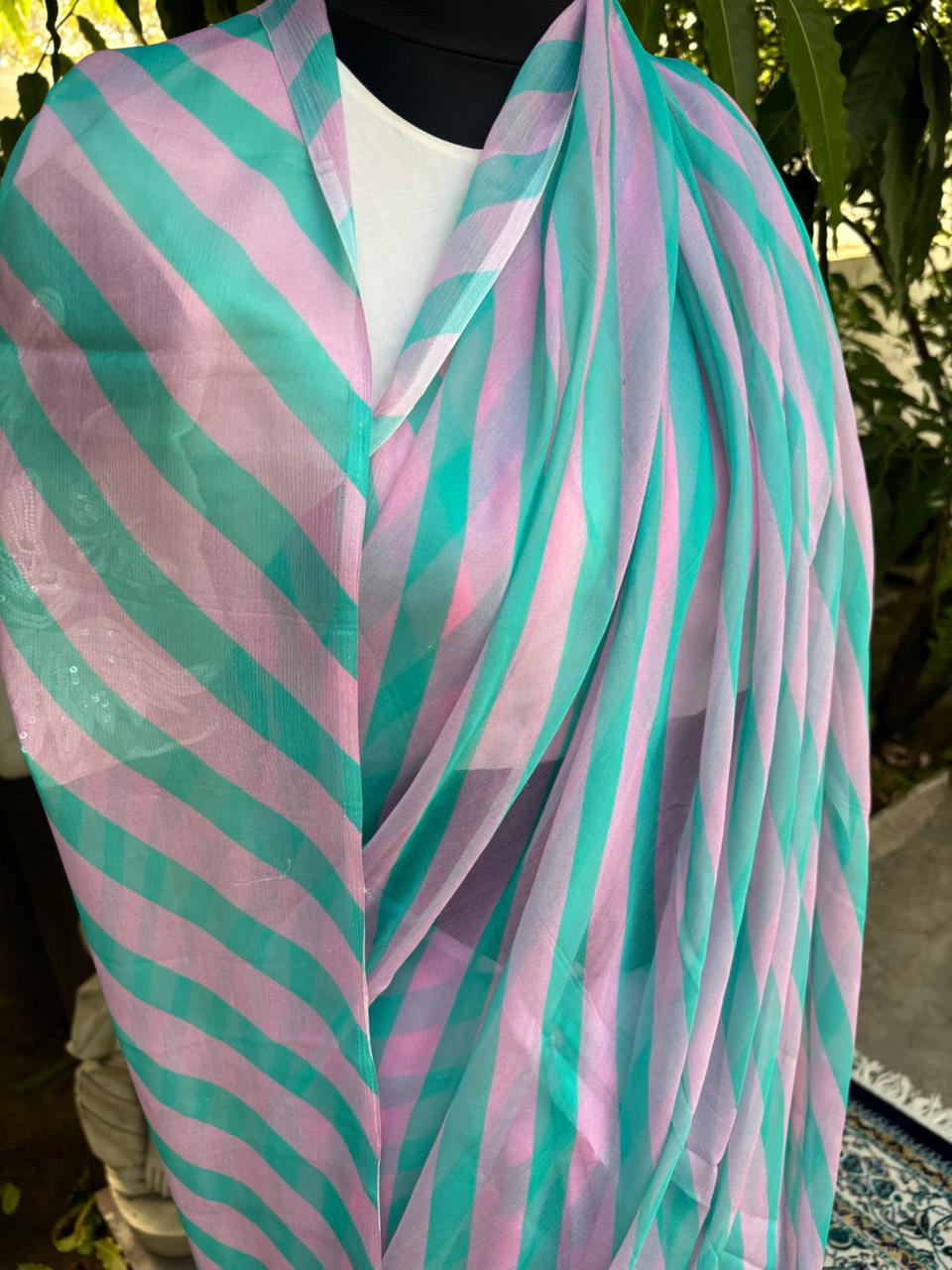 Cotton Candy Crush Lehariya Chiffon Saree