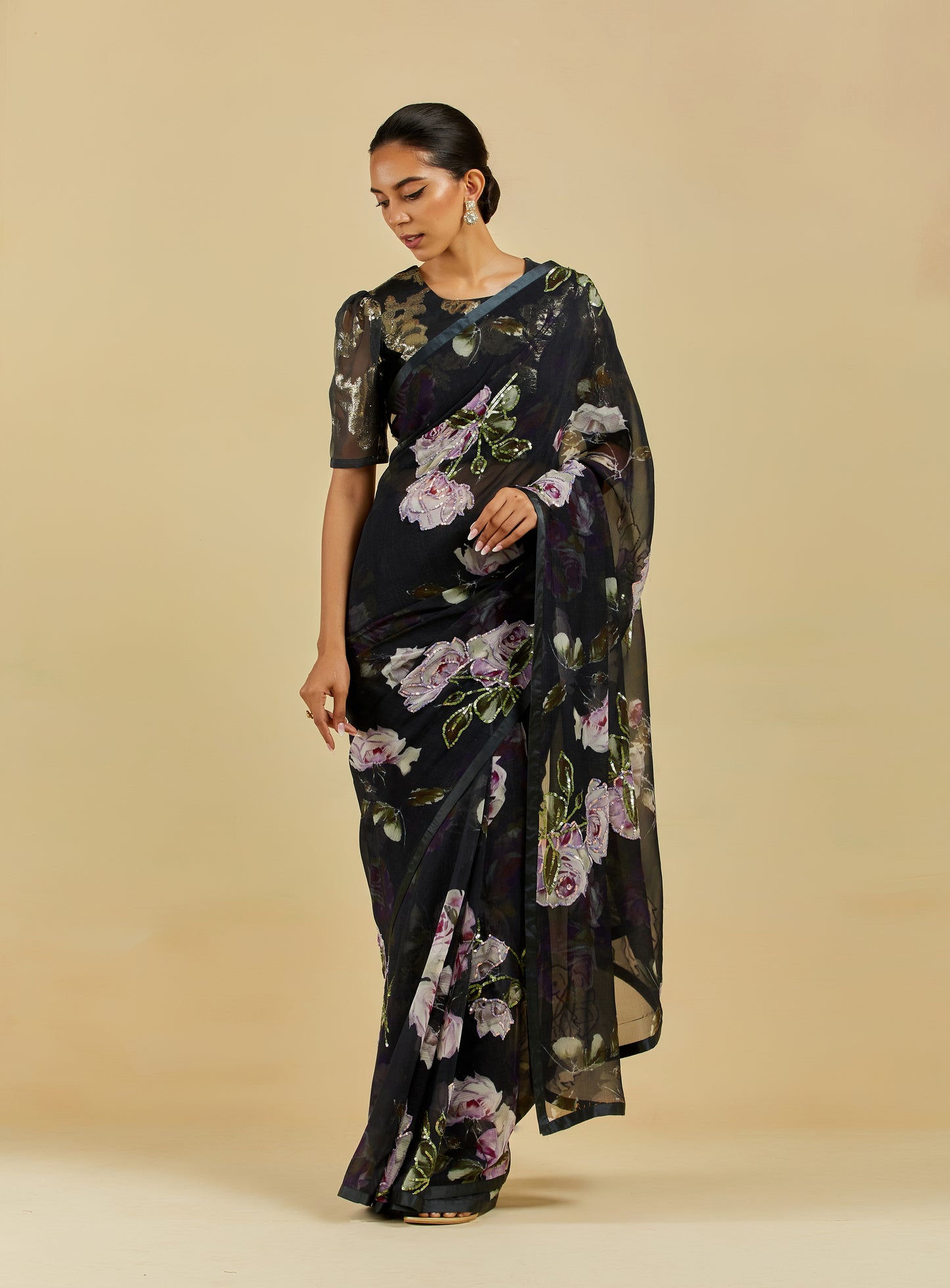 Charlotte Printed Highlighted French Chiffon Saree