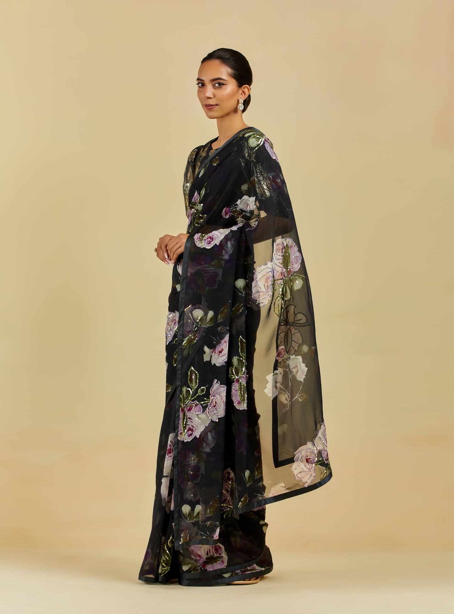 Charlotte Printed Highlighted French Chiffon Saree