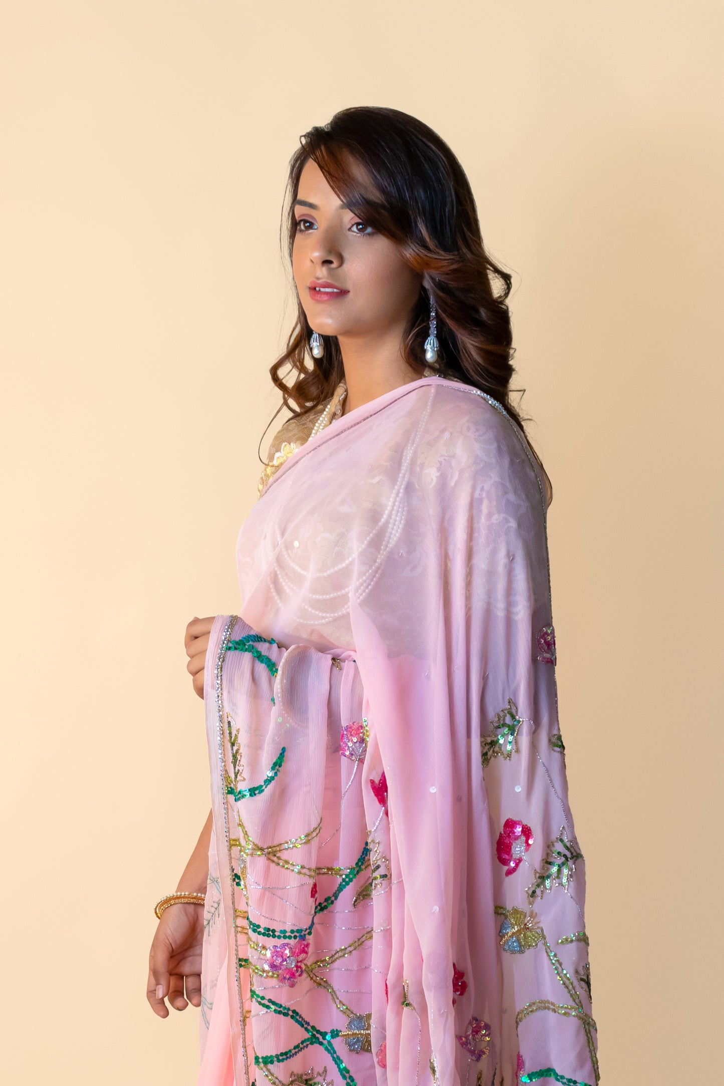 Rose Pink Ayesha Chiffon Saree