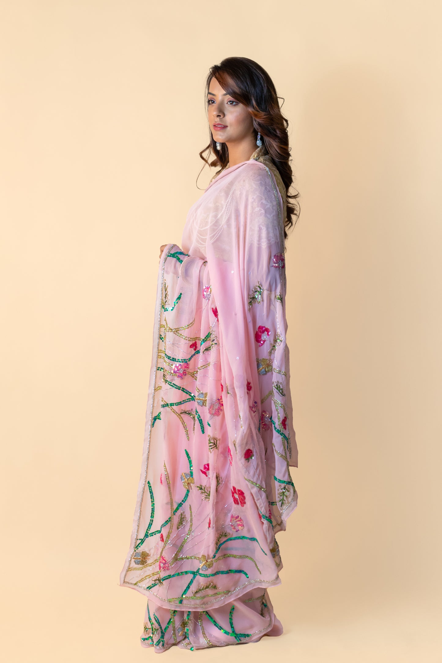 Rose Pink Ayesha Chiffon Saree