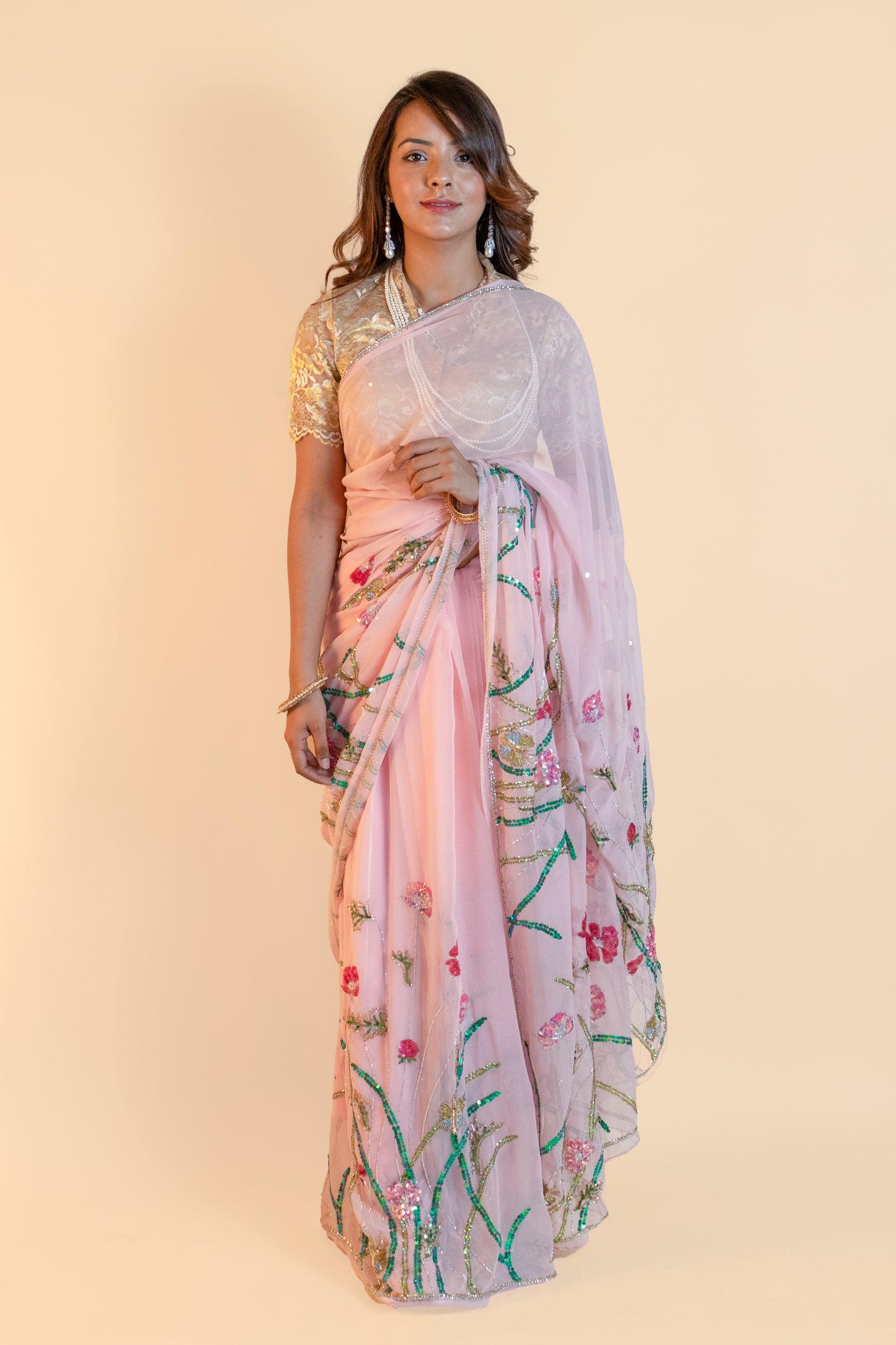 Rose Pink Ayesha Chiffon Saree